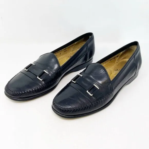 Santoni Italy Men’s Black Leather Slip- On Loafers Comfort Shoes Size 10.5