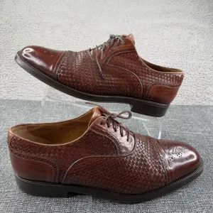 Santoni Shoes Mens Brown Size 12 Captoe Weave Oxford Leather Dress Made In Italy