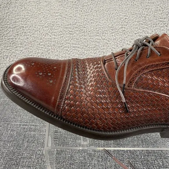 Santoni Shoes Mens Brown Size 12 Captoe Weave Oxford Leather Dress Made In Italy