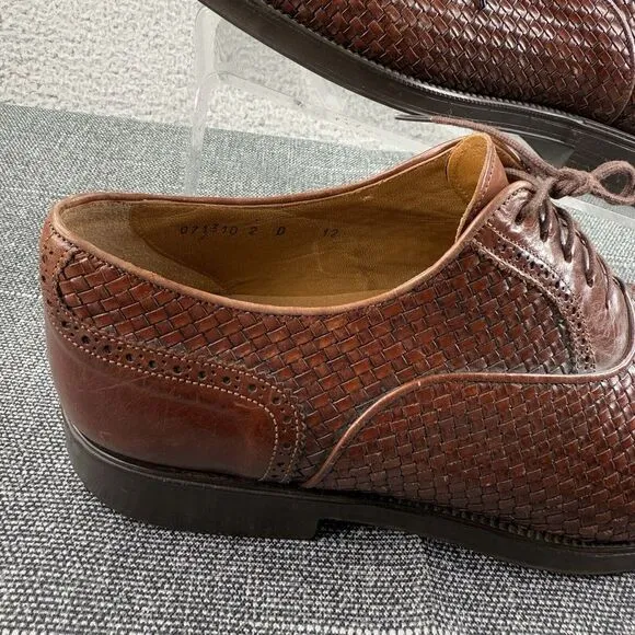 Santoni Shoes Mens Brown Size 12 Captoe Weave Oxford Leather Dress Made In Italy
