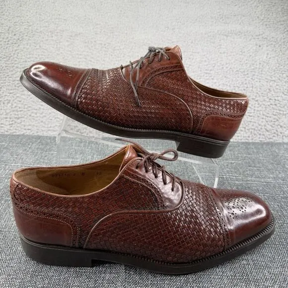 Santoni Shoes Mens Brown Size 12 Captoe Weave Oxford Leather Dress Made In Italy