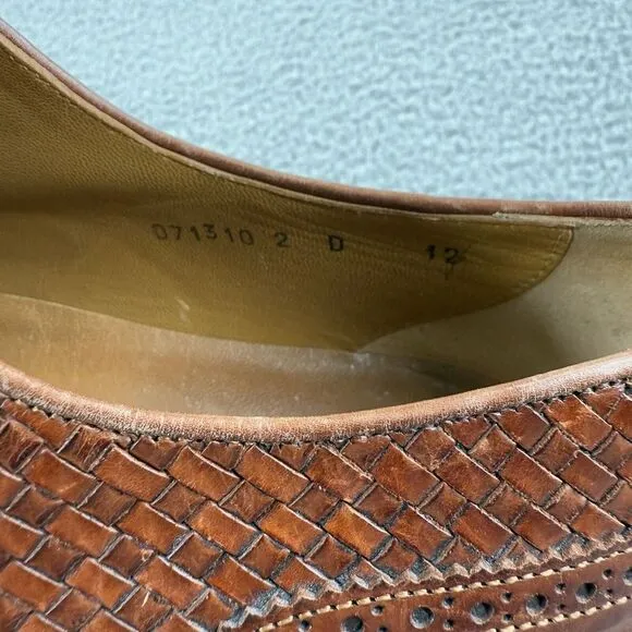 Santoni Shoes Mens Brown Size 12 Captoe Weave Oxford Leather Dress Made In Italy