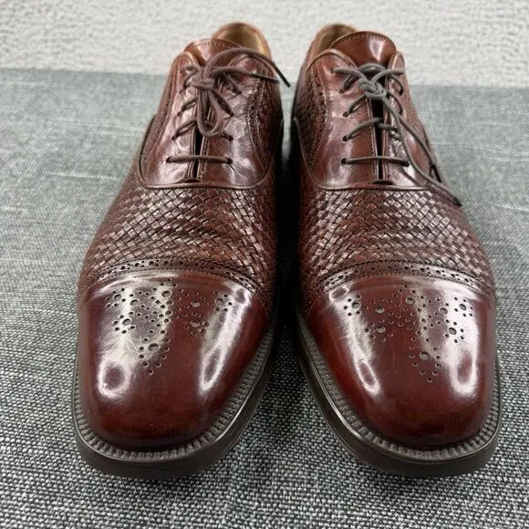 Santoni Shoes Mens Brown Size 12 Captoe Weave Oxford Leather Dress Made In Italy