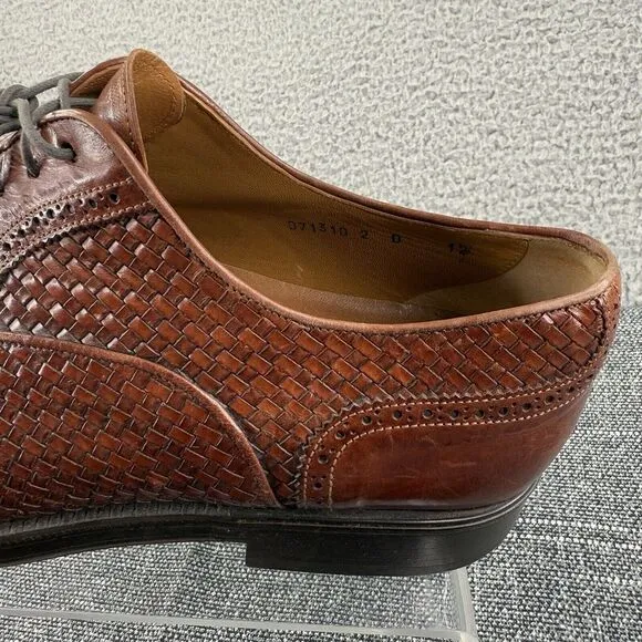Santoni Shoes Mens Brown Size 12 Captoe Weave Oxford Leather Dress Made In Italy