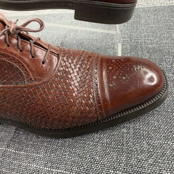 Santoni Shoes Mens Brown Size 12 Captoe Weave Oxford Leather Dress Made In Italy