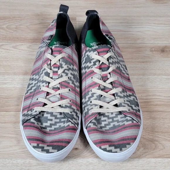 Sanuk Shoes Mens Size 14 Red Gray White Aztec Southwest Canvas Casual Sneakers