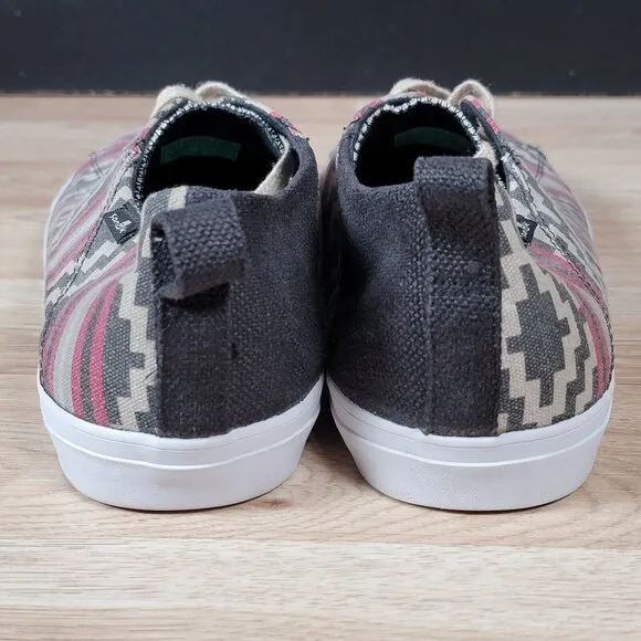 Sanuk Shoes Mens Size 14 Red Gray White Aztec Southwest Canvas Casual Sneakers