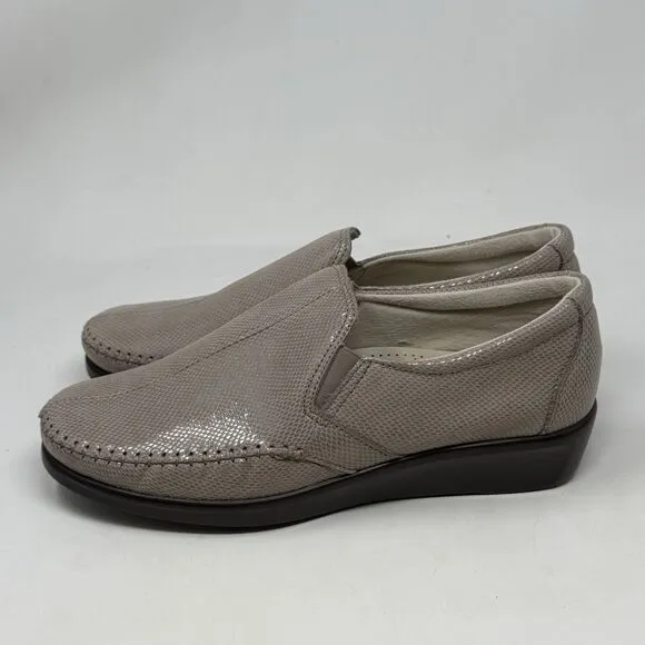 SAS Dream Wedge Loafers Womens 8.5 M Mushroom Tan Brown Snakeskin Slip On Shoes
