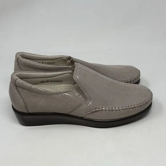 SAS Dream Wedge Loafers Womens 8.5 M Mushroom Tan Brown Snakeskin Slip On Shoes
