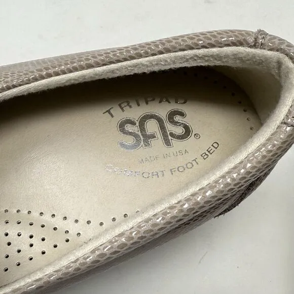 SAS Dream Wedge Loafers Womens 8.5 M Mushroom Tan Brown Snakeskin Slip On Shoes