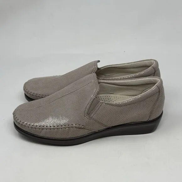 SAS Dream Wedge Loafers Womens 8.5 M Mushroom Tan Brown Snakeskin Slip On Shoes