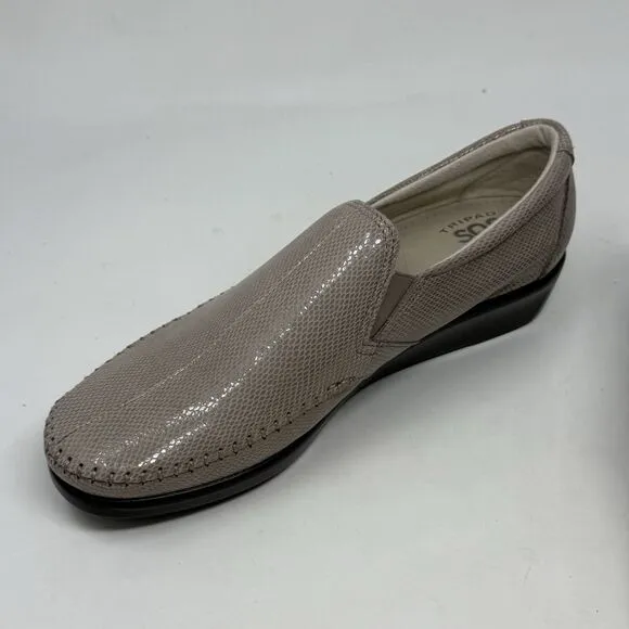 SAS Dream Wedge Loafers Womens 8.5 M Mushroom Tan Brown Snakeskin Slip On Shoes