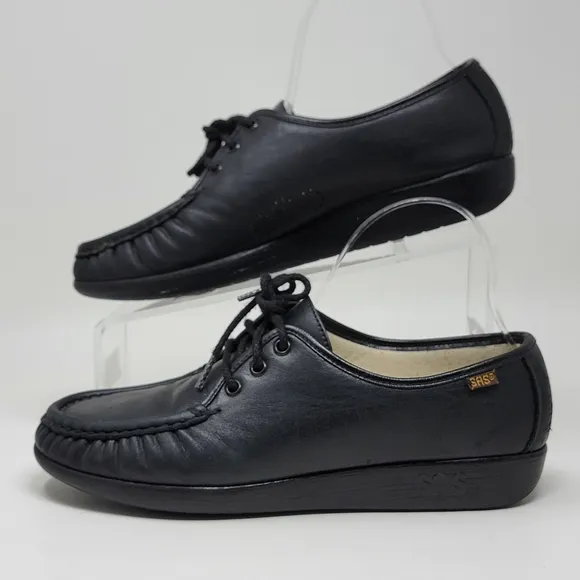 SAS Moc Toe Women's Size 9 Handsewn Black Leather Comfort Lace Up Walking Shoes