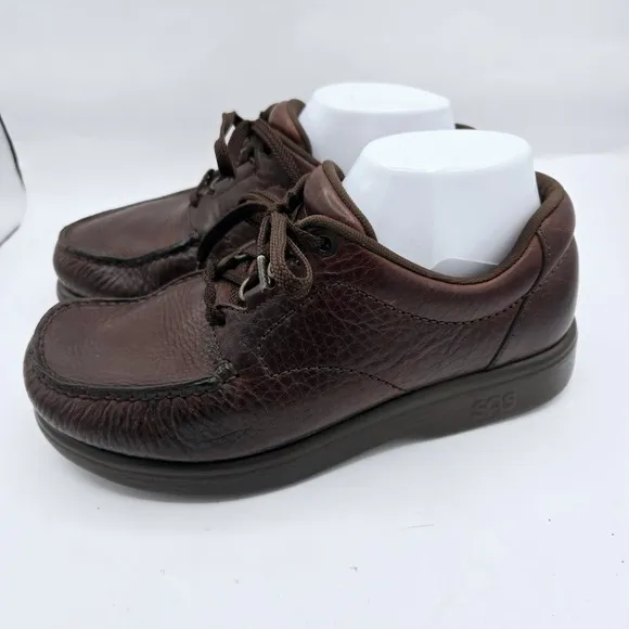 SAS Shoes Men's Bout Time Pebbled Brown Leather Lace Up Loafers Size 7 WW