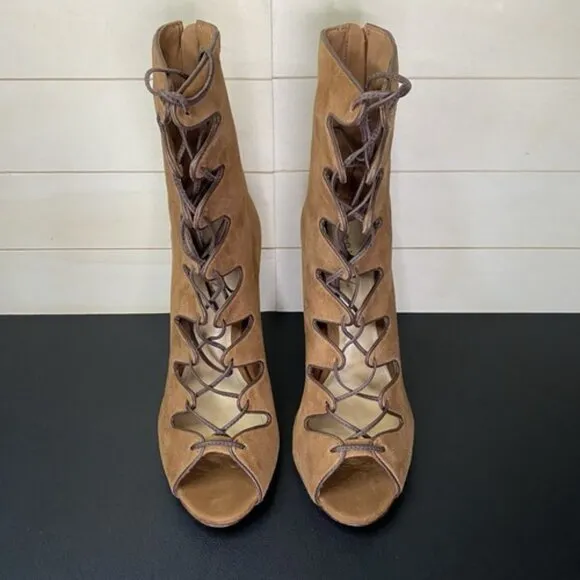 Schutz Adam Heeled Booties Women's Size 8 B Shoes Saddle Brown Suede Stiletto