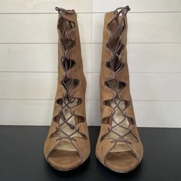 Schutz Adam Heeled Booties Women's Size 8 B Shoes Saddle Brown Suede Stiletto