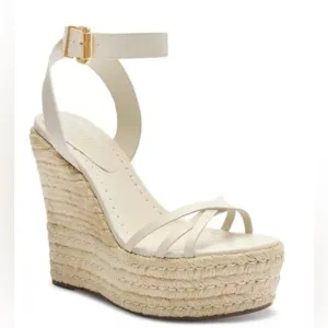 SCHUTZ Alexandra Ankle Strap Espadrille Platform Wedge Sandals Pearl Leather 10B