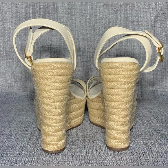 SCHUTZ Alexandra Ankle Strap Espadrille Platform Wedge Sandals Pearl Leather 10B