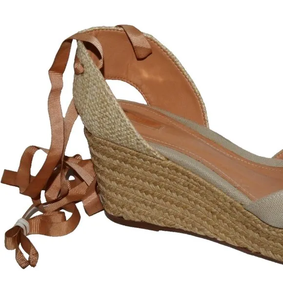 SCHUTZ CAYSEY NEW SIZE 9 M 40 JUTE CANVAS LACE UP ESPADRILLE WEDGE HEEL SANDALS