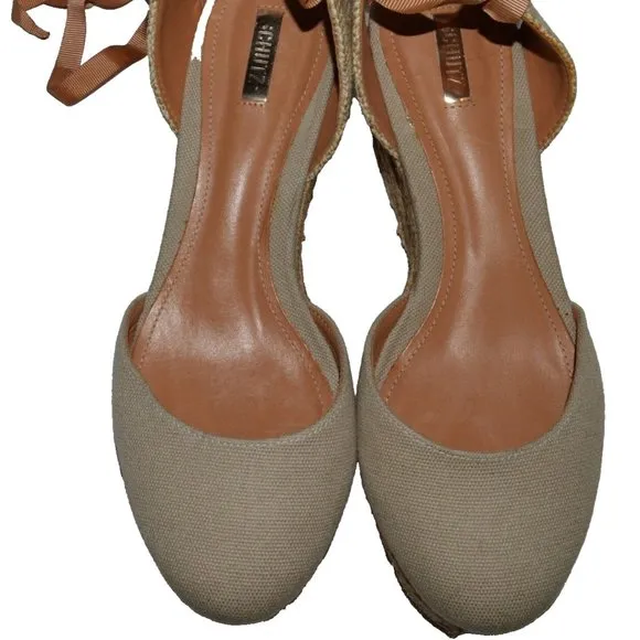 SCHUTZ CAYSEY NEW SIZE 9 M 40 JUTE CANVAS LACE UP ESPADRILLE WEDGE HEEL SANDALS