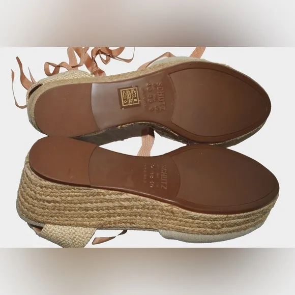 SCHUTZ CAYSEY NEW SIZE 9 M 40 JUTE CANVAS LACE UP ESPADRILLE WEDGE HEEL SANDALS