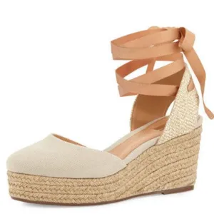 SCHUTZ CAYSEY NEW SIZE 9 M 40 JUTE CANVAS LACE UP ESPADRILLE WEDGE HEEL SANDALS