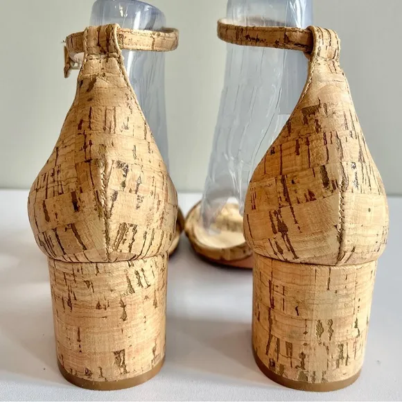Schutz chime cork block heels women's 7.5 ankle strap natural shoes sandal tan
