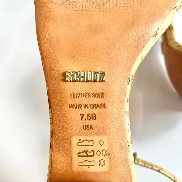 Schutz chime cork block heels women's 7.5 ankle strap natural shoes sandal tan