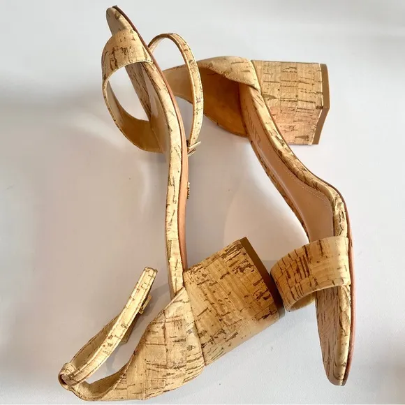 Schutz chime cork block heels women's 7.5 ankle strap natural shoes sandal tan