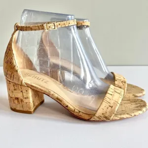 Schutz chime cork block heels women's 7.5 ankle strap natural shoes sandal tan