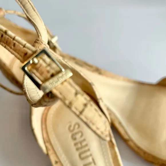 Schutz chime cork block heels women's 7.5 ankle strap natural shoes sandal tan