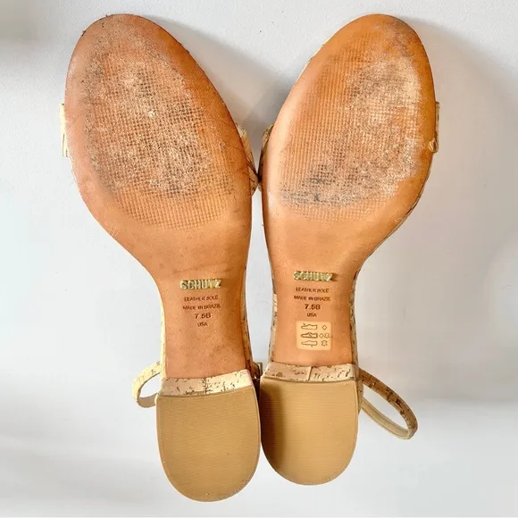 Schutz chime cork block heels women's 7.5 ankle strap natural shoes sandal tan