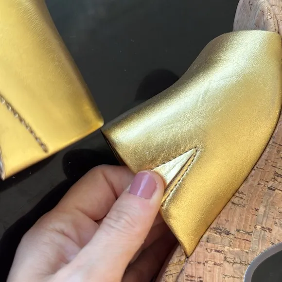 Schutz Dalle Cut Out Metallic Gold Cork Platform Sandals 7.5