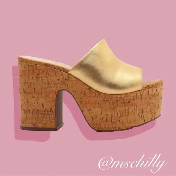 Schutz Dalle Cut Out Metallic Gold Cork Platform Sandals 7.5