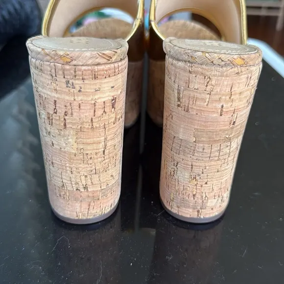 Schutz Dalle Cut Out Metallic Gold Cork Platform Sandals 7.5