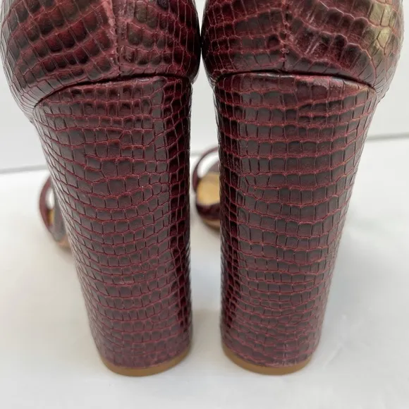 SCHUTZ Enida Croc Embossed Ankle Strap Heeled Sandal NEW Size 10 Red Wine
