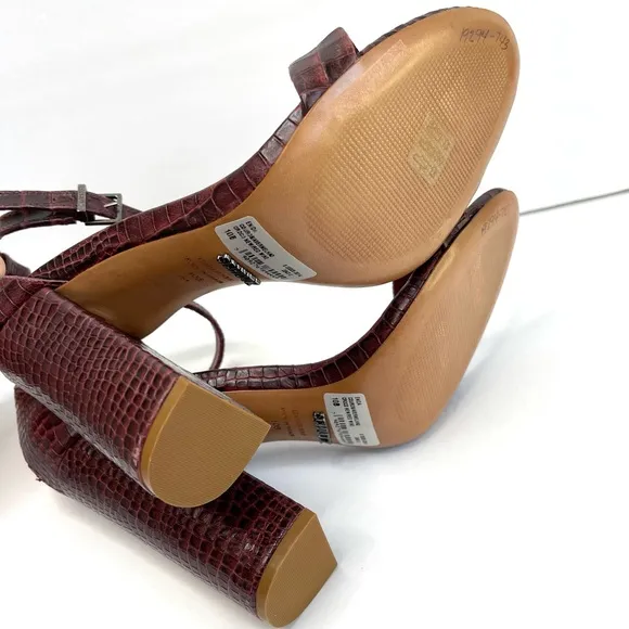 SCHUTZ Enida Croc Embossed Ankle Strap Heeled Sandal NEW Size 10 Red Wine