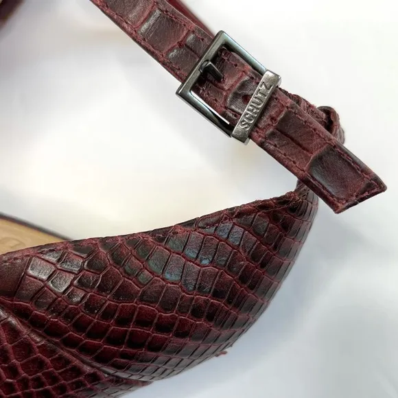 SCHUTZ Enida Croc Embossed Ankle Strap Heeled Sandal NEW Size 10 Red Wine
