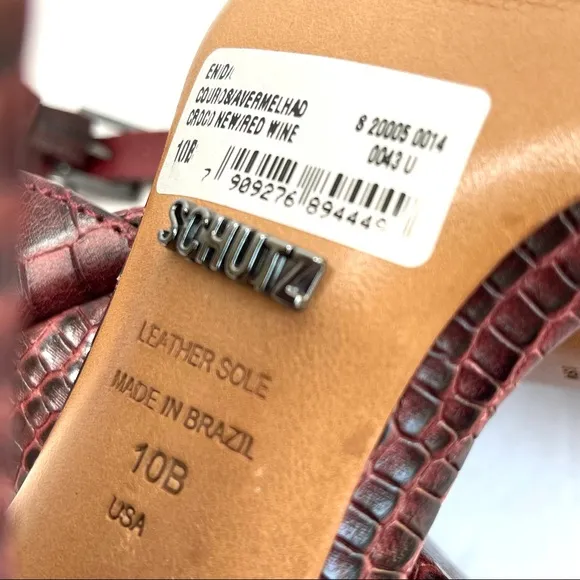 SCHUTZ Enida Croc Embossed Ankle Strap Heeled Sandal NEW Size 10 Red Wine