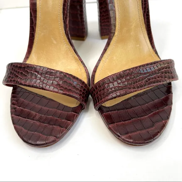 SCHUTZ Enida Croc Embossed Ankle Strap Heeled Sandal NEW Size 10 Red Wine