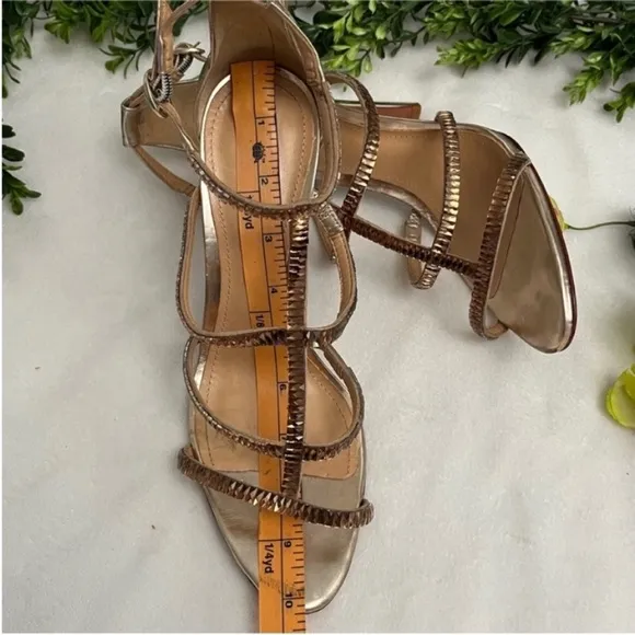 SCHUTZ Gold Stiletto Heels with Rhinestone Straps Size 9B