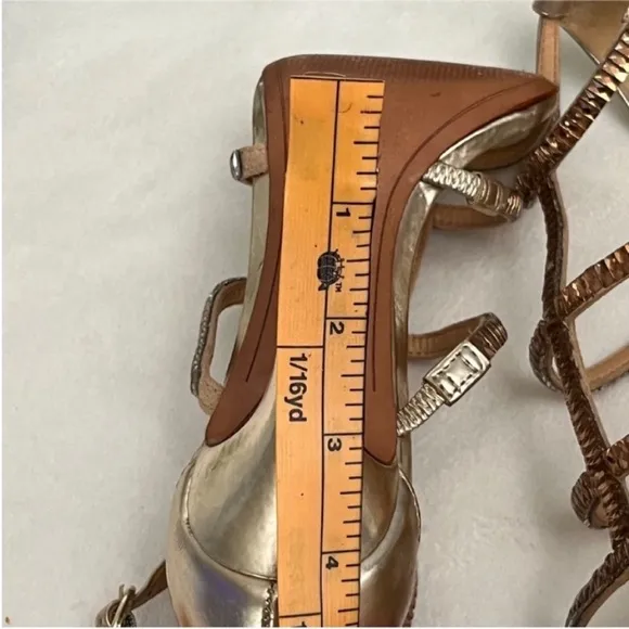 SCHUTZ Gold Stiletto Heels with Rhinestone Straps Size 9B