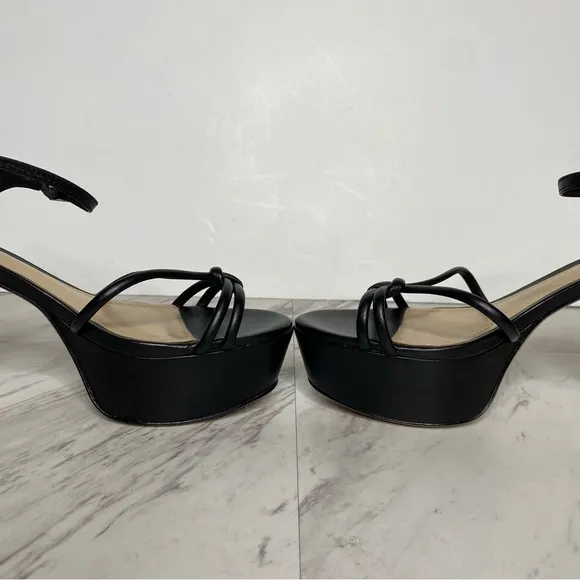 Schutz Kelsie Platform Black Leather Heeled Sandal 8 1/2 B