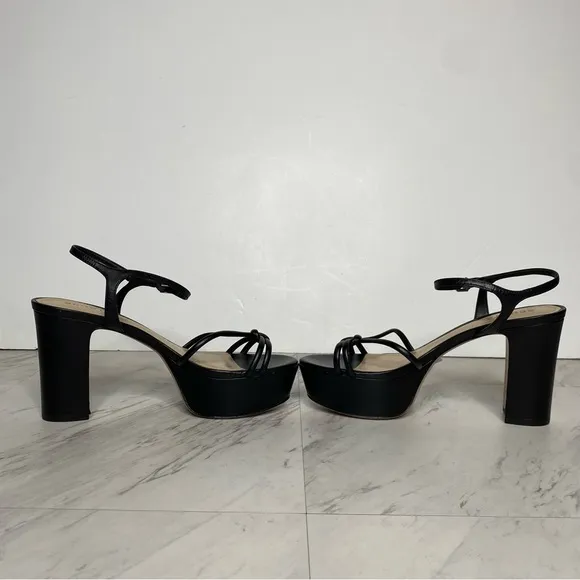 Schutz Kelsie Platform Black Leather Heeled Sandal 8 1/2 B