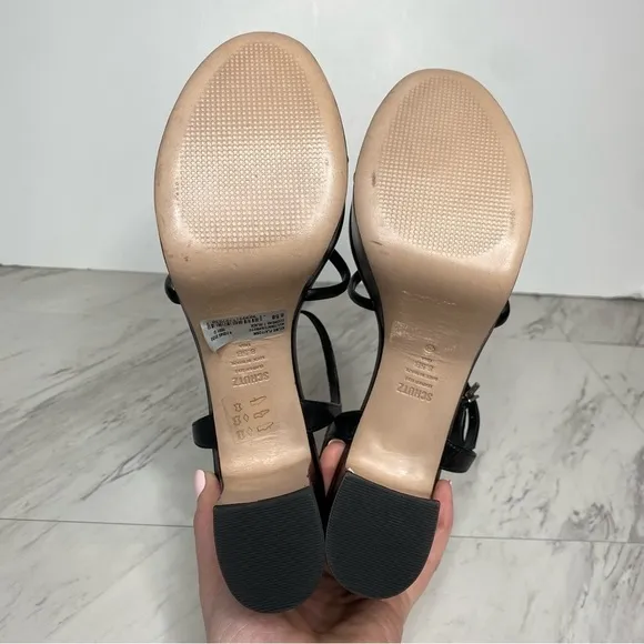 Schutz Kelsie Platform Black Leather Heeled Sandal 8 1/2 B
