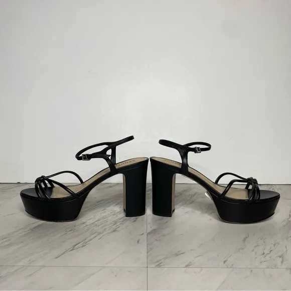 Schutz Kelsie Platform Black Leather Heeled Sandal 8 1/2 B