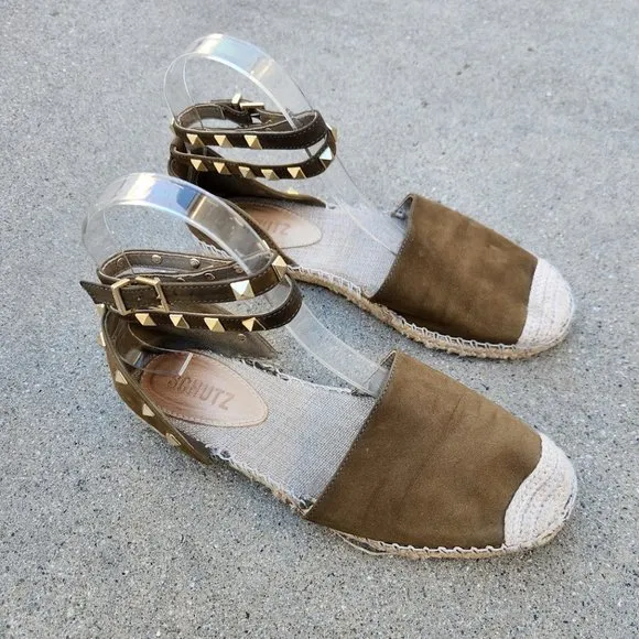 SCHUTZ Olive Green Koralina Rock Stud Espadrille Sandals
