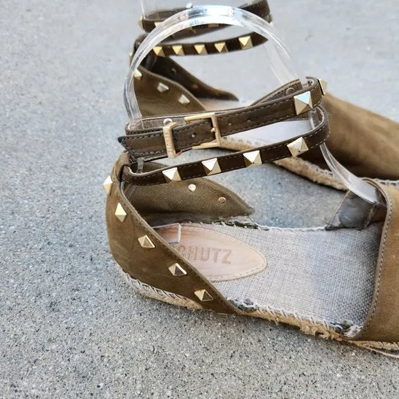 SCHUTZ Olive Green Koralina Rock Stud Espadrille Sandals