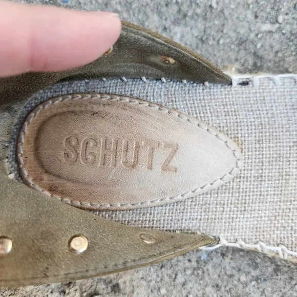 SCHUTZ Olive Green Koralina Rock Stud Espadrille Sandals