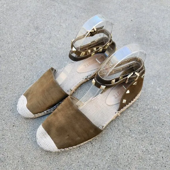 SCHUTZ Olive Green Koralina Rock Stud Espadrille Sandals